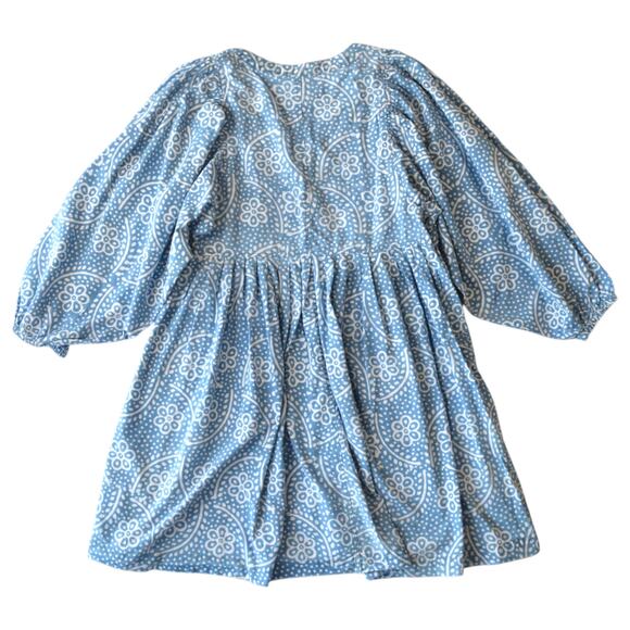 Madewell Blue Floral Bubble Sleeve Button-Front Summer Mini Dress Size Medium - Picture 7 of 8